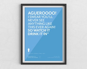 Manchester City | Sergio Aguero | Premier League | Sports Print | Birthday Gift