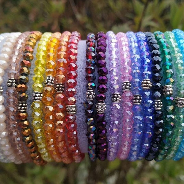 Kristallarmband, Strass Armband, 4mm, Glasperlen, viele Farben zum Kombinieren