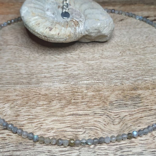 Labradorit Kette, facettiert,3mm Perlen, Collier, Edelsteinkette