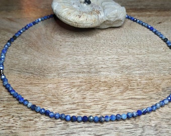 Lapis Lazuli Kette blau * Collier, Perlen, Kette, 3mm, facettiert, edel, klassisch, Edelsteinkette, Edelstahl