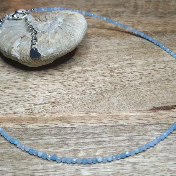 Aquamarin Kett, hellblau * Choker, Perlen, Kette, 2mm, facettiert, Edelsteinkette