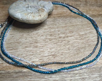 Kristallkette, 3 Stränge, 2mm Choker, glitzernde Glasperlen