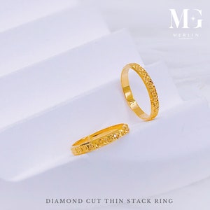 22k 916 Gold Diamond Cut Thin Stack Ring