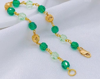 22K 916 Gold Handmade (6mm) Green Crystal Bracelet