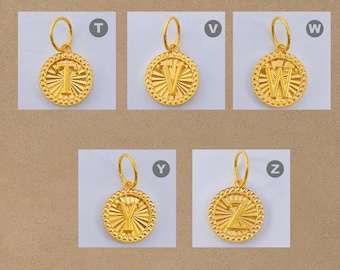 22k 916 Gold Round Diamond Cutting Alphabet (T-Z) Pendant