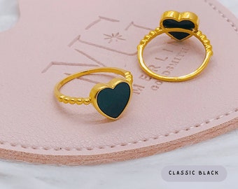 22K 916 Gold Heart Ring (Classic Black)