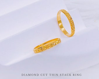 22k 916 Gold Diamond Cut Thin Stack Ring