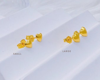 22k 916 Gold Glossy Heart Stud Earrings (Small / Large)