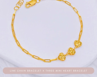 Buy 22K 916 Gold Link Chain X Three Mini Glittering Heart Bracelet
