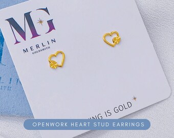 22k 916 Gold Openwork Heart Stud Earrings