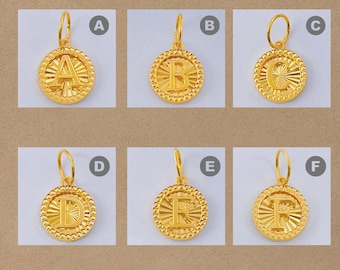 22k 916 Gold Round Diamond Cutting Alphabet (A-F) Pendant