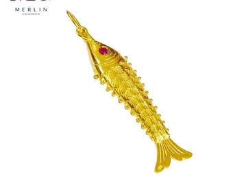 Solid 22k Gold Fish Pendant 916 Gold Etsy