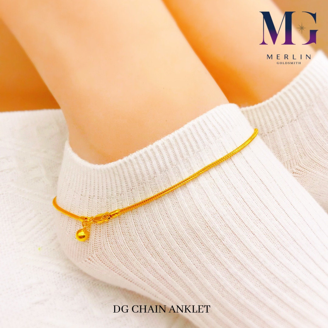 22k 916 Gold DG Chain Anklet With Dangle Bell UK