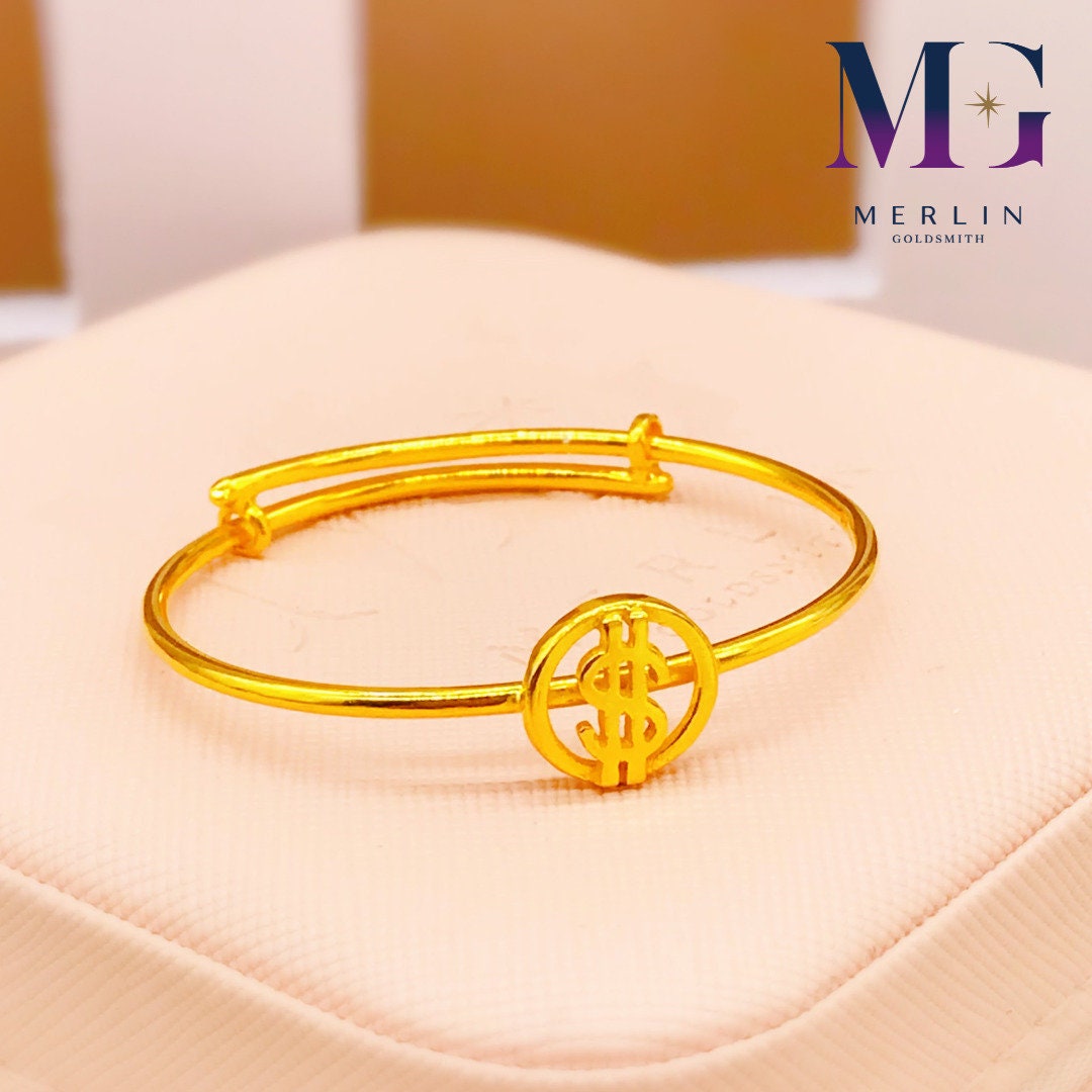 22k 916 Gold Dollar Sign Baby Adjustable Bangle Etsy Australia