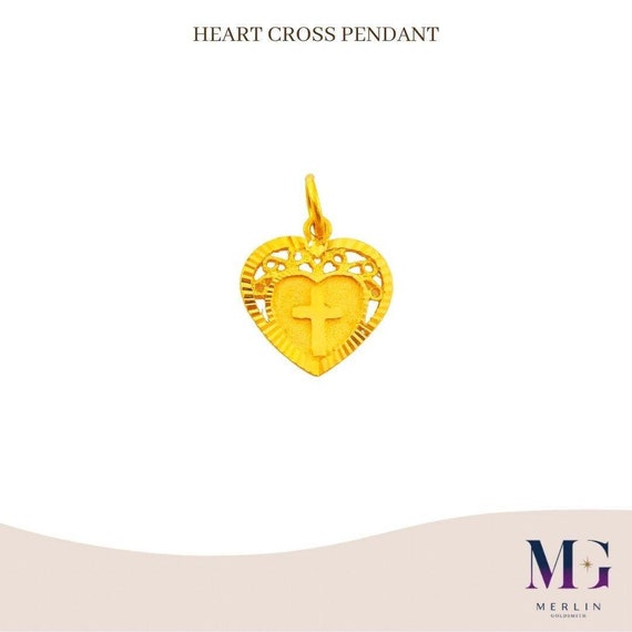 22K 916 Gold Heart Cross Pendant