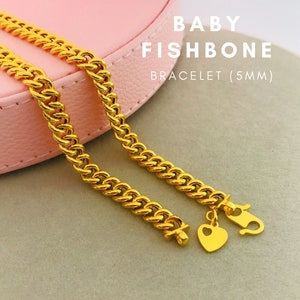 22k 916 Gold (5mm) Baby Fishbone Bracelet S140