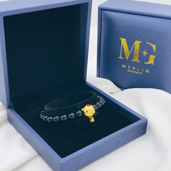 24K 999純金製 中国獅子舞 6mm黒瑪瑙ビーズブレスレット - Etsy 日本