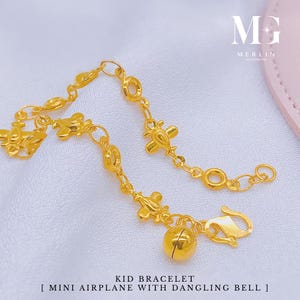 22k 916 Gold Kids Bracelet - Mini Airplane with Dangling Bell
