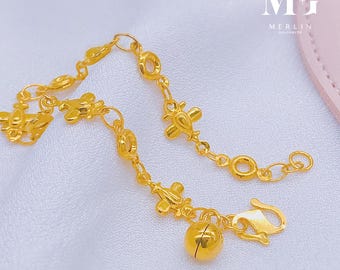 22k 916 Gold Kids Bracelet - Mini Airplane with Dangling Bell