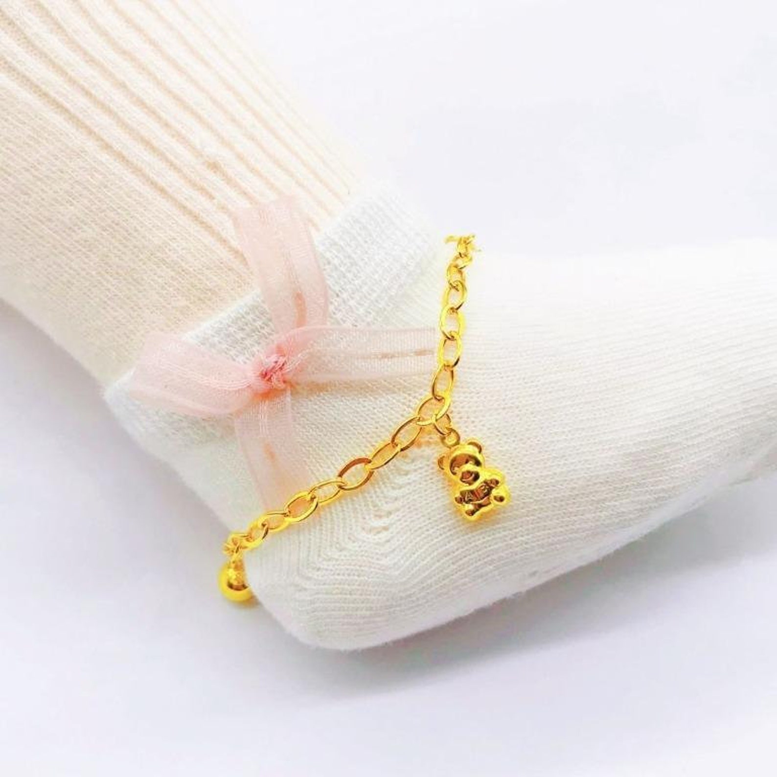 22K 916 Gold Baby Adjustable Anklet with Dangling Apple Etsy