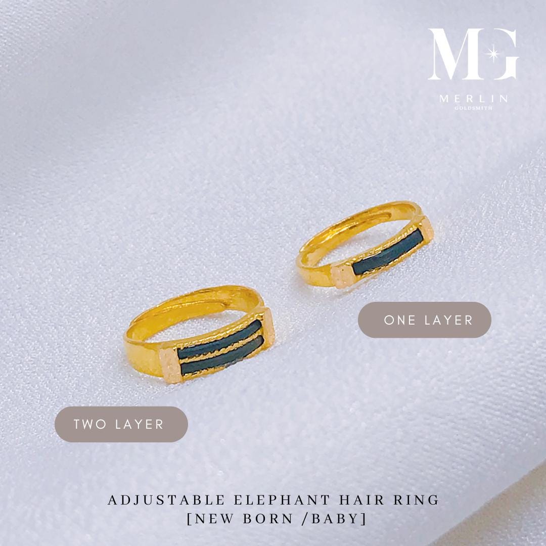Anillo ajustable de pelo de elefante en oro 916 de 22 quilates