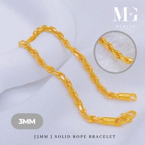 22k 916 Gold (3mm) Solid Rope Bracelet [10GM+/-]