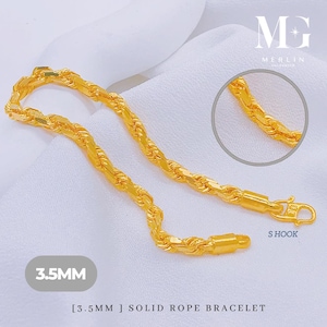 22k 916 Gold (3.5mm) Solid Rope Bracelet [16GM+/-]