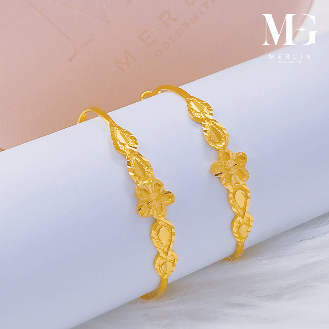 22k 916 Gold Flowery Baby Adjustable Bangle - Etsy