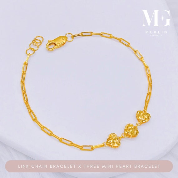 22K 916 Gold Link Chain X Three Mini Glittering Heart