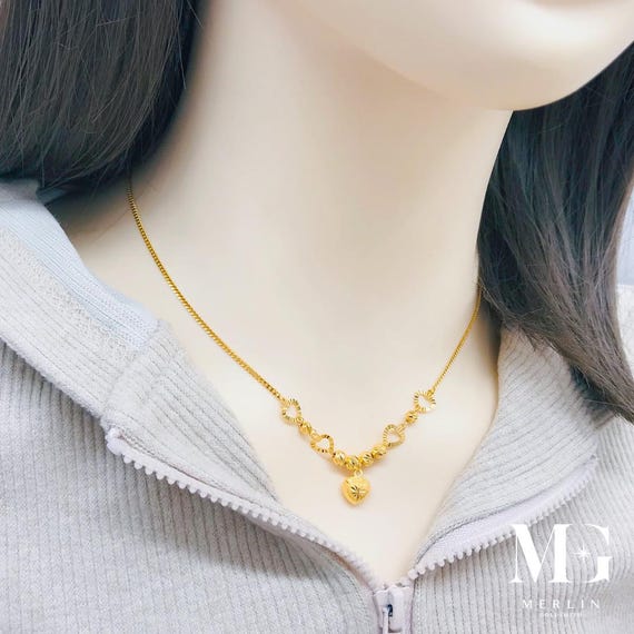 22K 916 Gold Openwork Heart X Sandy Heart Necklace - Etsy