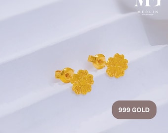 Orecchini A Perno In Oro Giallo 24k – Fiori Di Pesco – 0,42g Regalo Donna