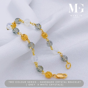 22K 916 Gold (6mm) Two Colour Handmade Crystal Bracelet Series - Grey x White