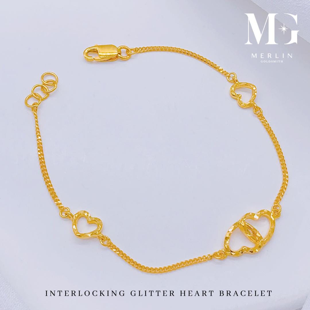 22K 916 Gold Interlocking Glossy Heart Bracelet - Etsy