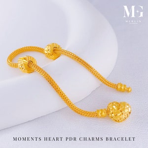 22K 916 Gold Moments Heart PDR Bracelet comes with stopper