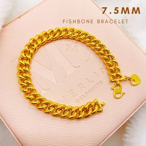 22k 916 Gold 7.5mm Fishbone Bracelet [S190]