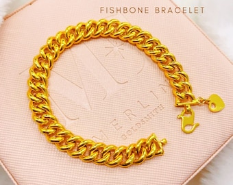 22k 916 Gold 7.5mm Fishbone Bracelet (S190)