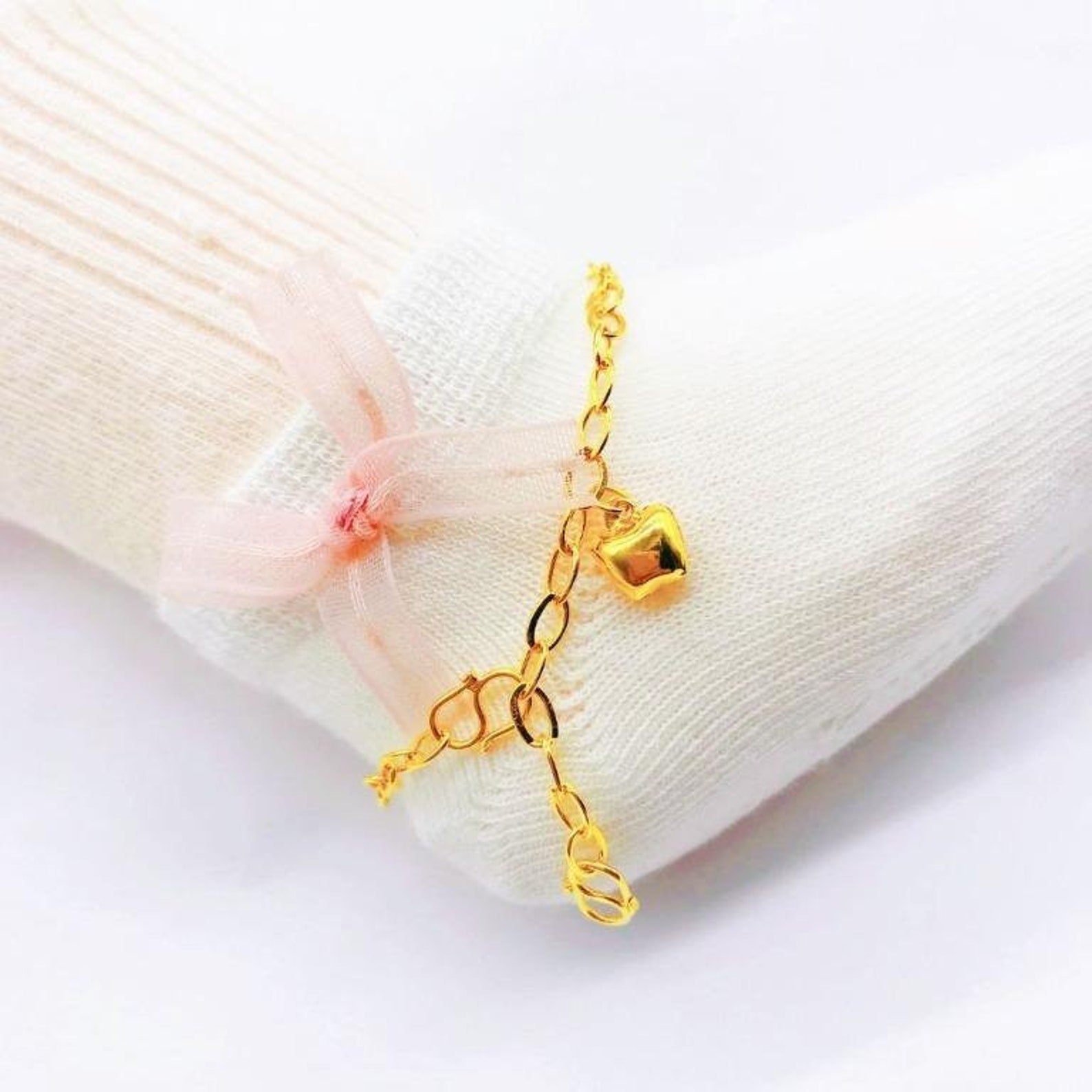 22K 916 Gold Baby Adjustable Anklet with Dangling Apple Etsy