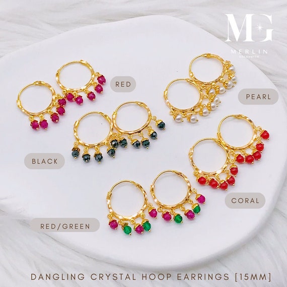 22k 916 Gold (15mm) Dangling Crystal Hoop Earring