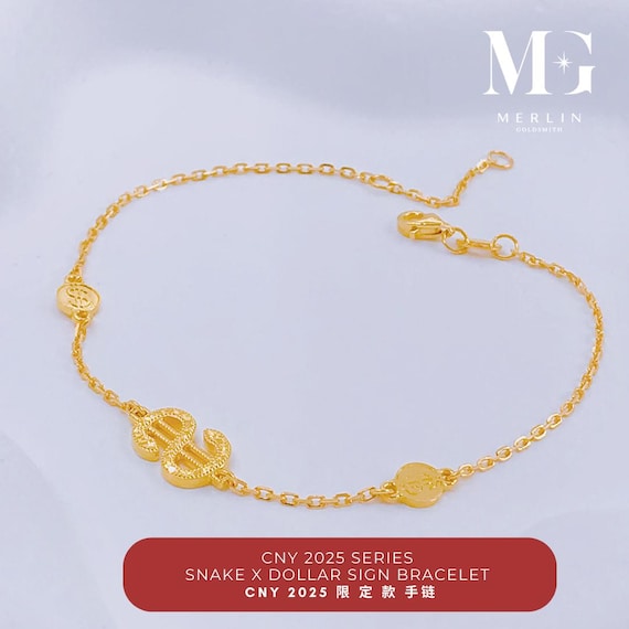 ❤0212さま❤2025年Bracelet❤✨️ 22K 916 Gold (year of Snake) Dollar Sign Bracelet - Etsy