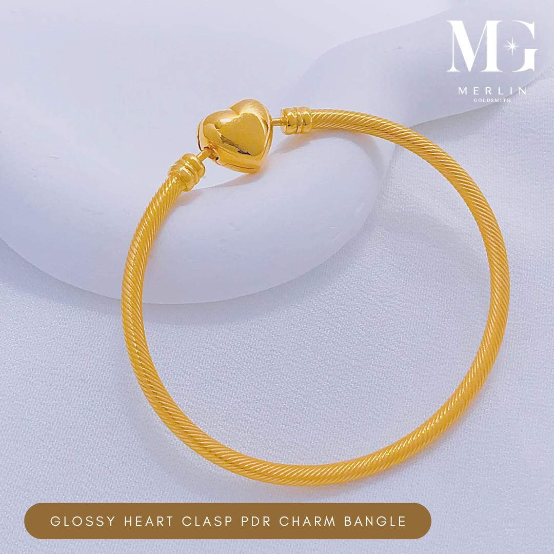 22k 916 Gold Glossy Heart Clasp PDR Charm Bangle Etsy