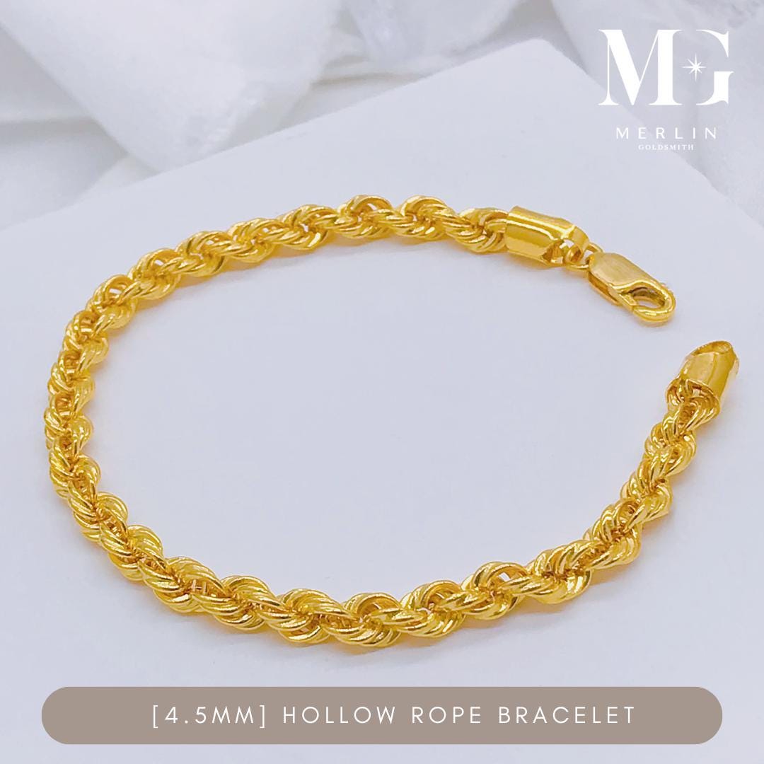 22k 916 Gold (4.5mm) Hollow Rope Bracelet - Etsy