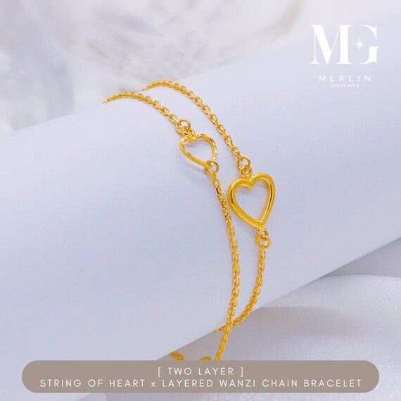 22k 916 Gold Two Layer - String of Heart X Layered Wanzi Chain