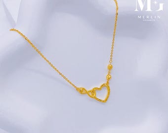 22K 916 Gold Infinity x Openwork Glitter Heart Necklace