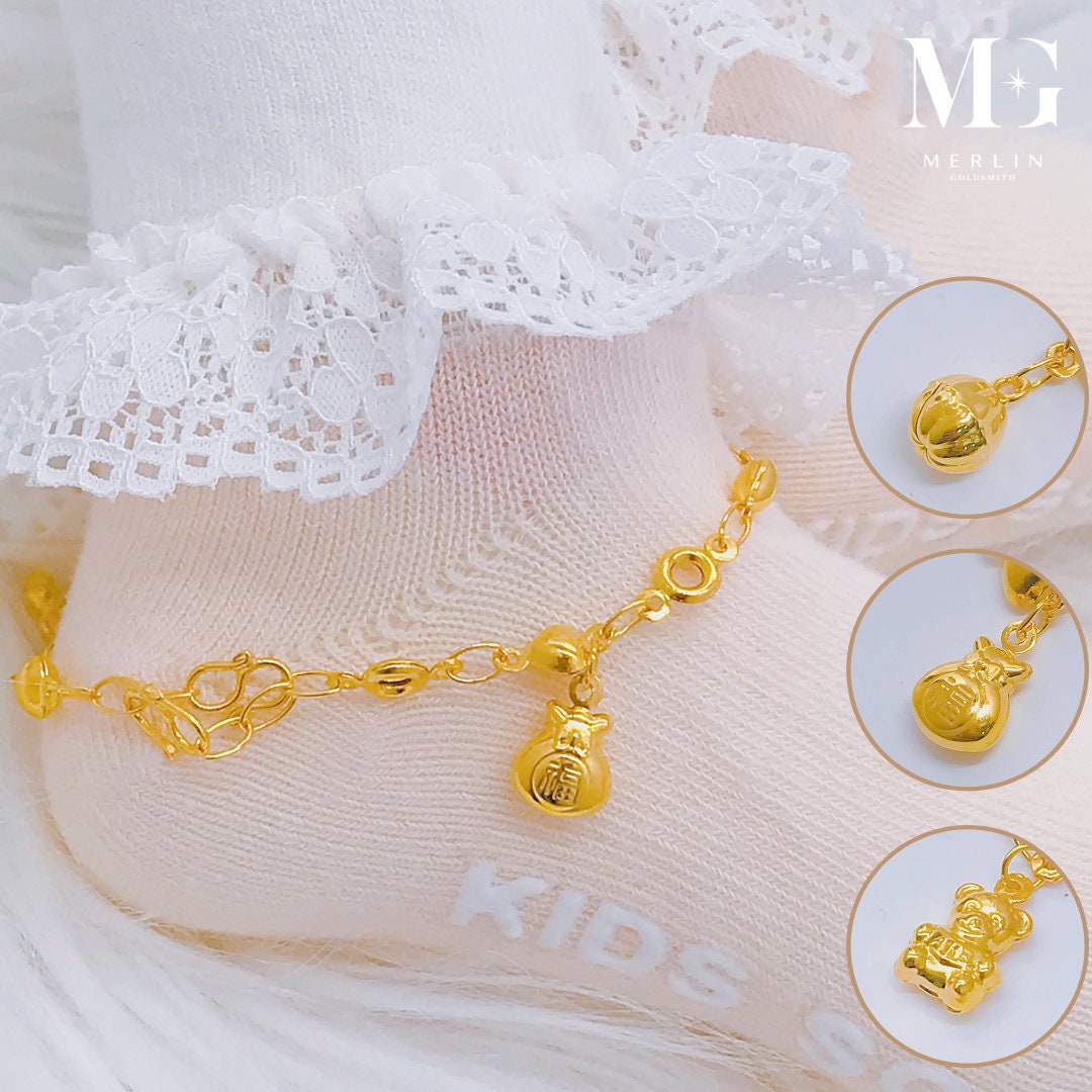 22k 916 Gold Prosperity Series Heart X Donut Baby Anklet BA04