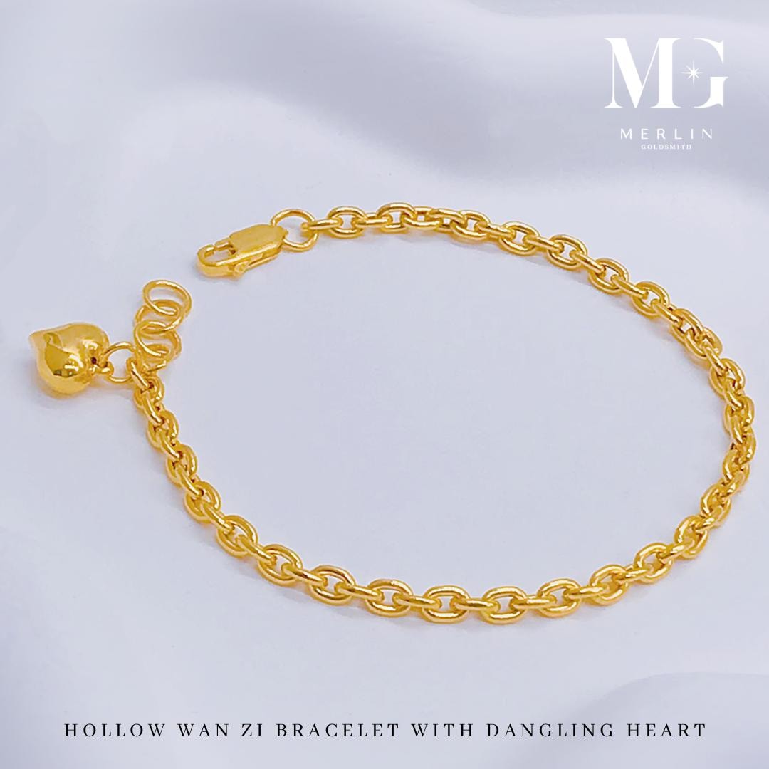 22k 916 Gold Hollow Wan Zi Bracelet With Dangling Heart - Etsy