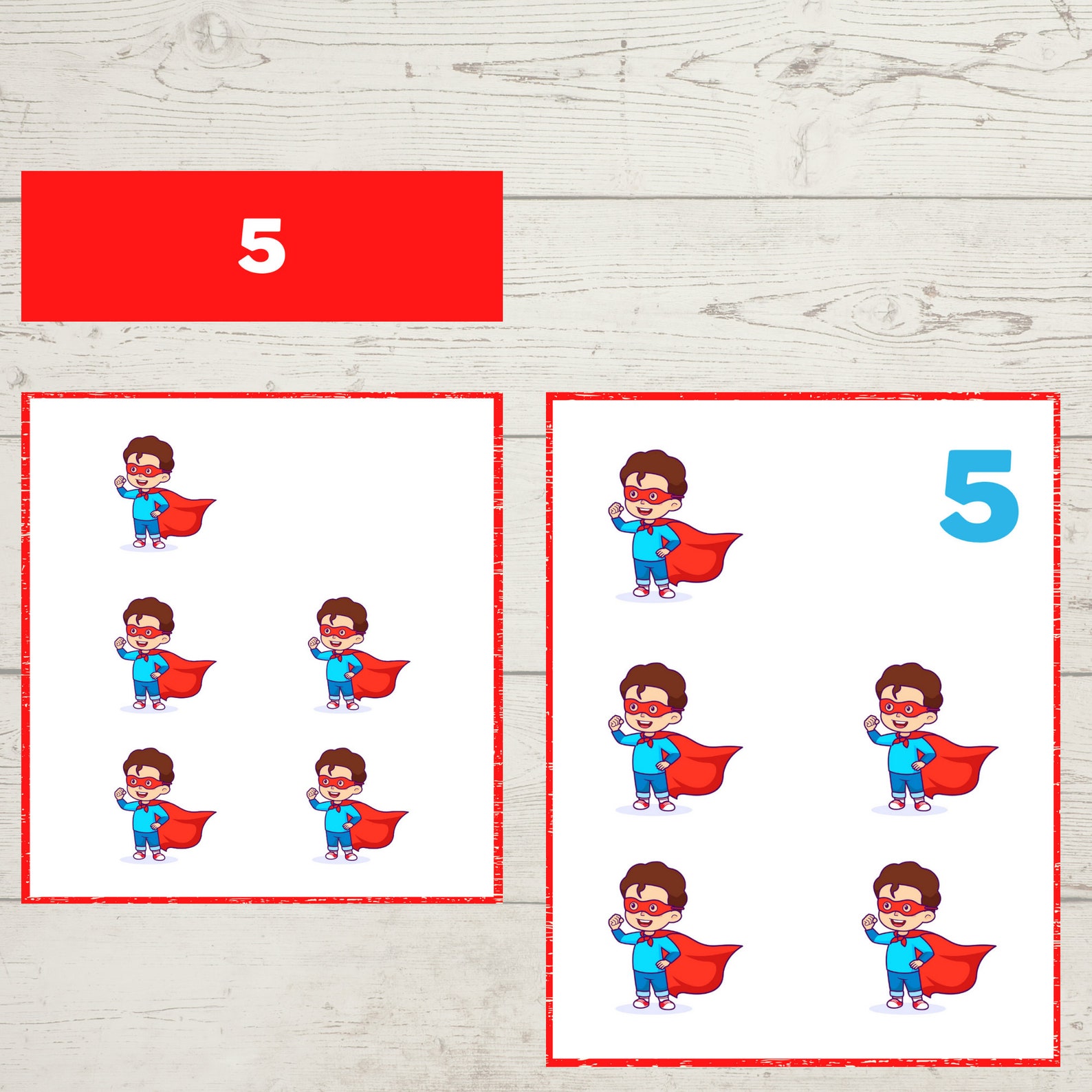 montessori flashcards numbers super heroes nursery game etsy