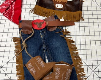 My First Rodeo Outfit: Baby Boy Cowboy Suede Vest, Chaps, Bandana