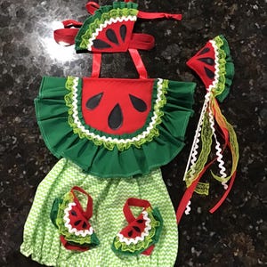 Watermelon Birthday Outfit: Baby Romper, Headband & Barefoot Sandals