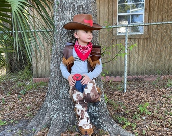 My First Rodeo Outfit: Cowboy Suede Chaps, Vest, Hat - 5 Piece Set