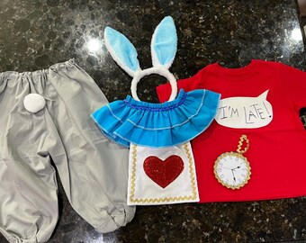 Baby White Rabbit Costume For Toddler, Alice In Wonderland Bunny Outfit With Green Velour Tailcoat, Orange Vest, Bow Tie, Faux Fur
